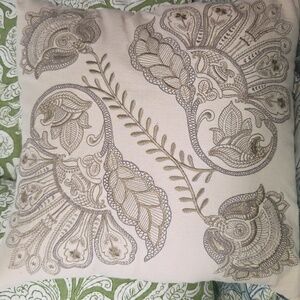 Embroidered Beige and Brown Pillow